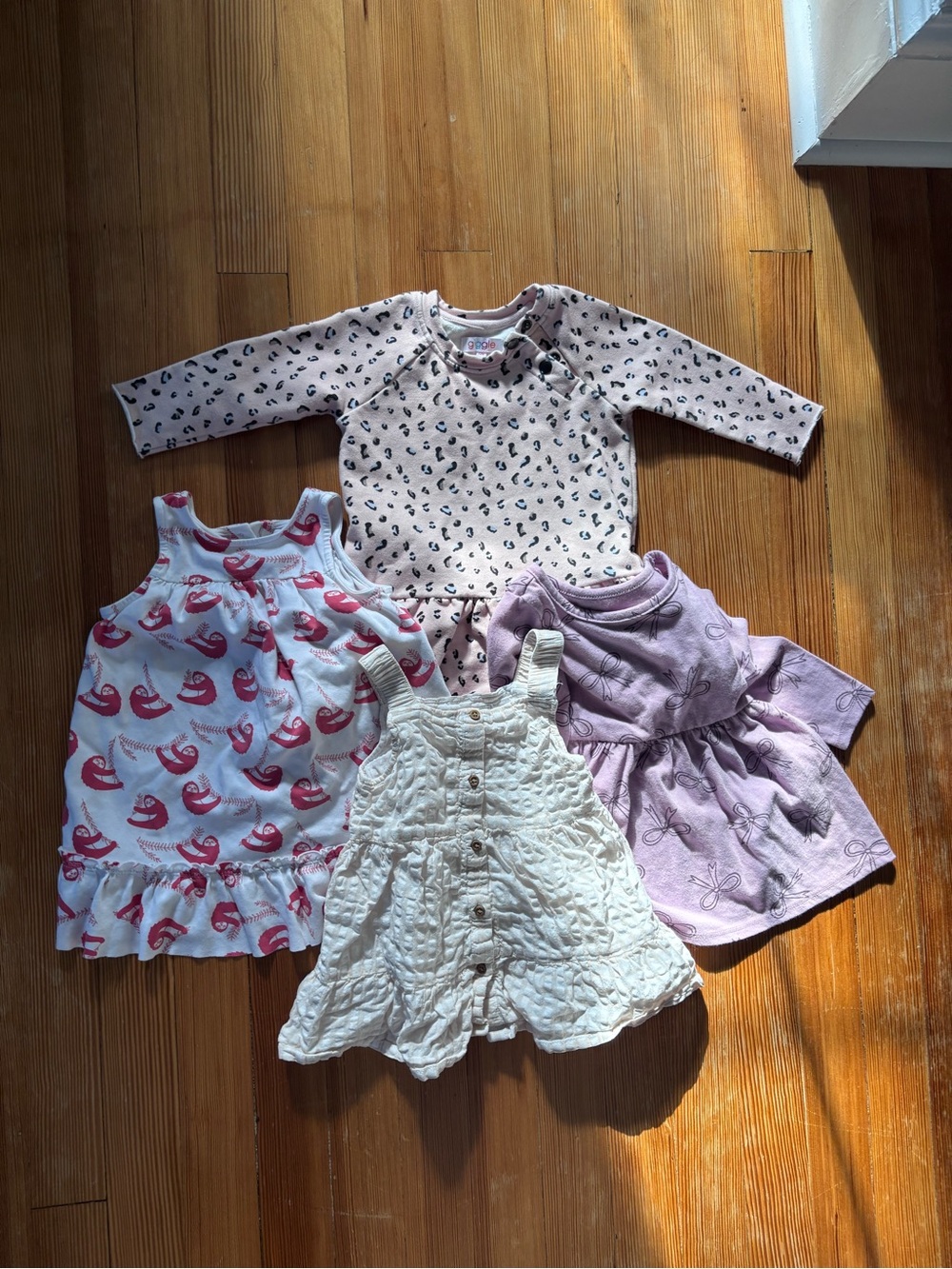 Set of 4 12m Baby Girl Dresses - Ro's Garden, Cat & Jack, Giggle, Primark